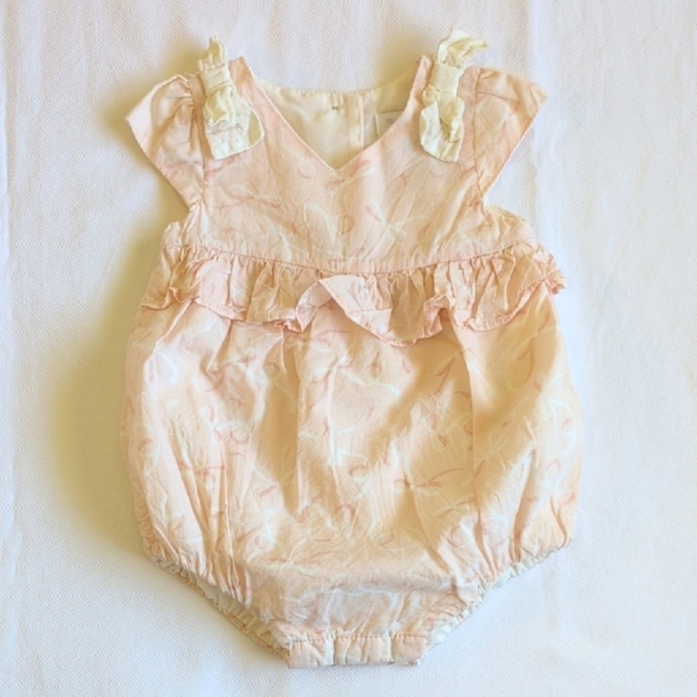 jillian's closet peachy pink bow print bubble romper playsuit 3-6m baby girl